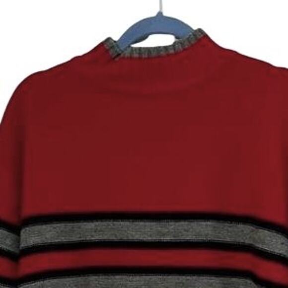Koman Sport Mens Pullover Sweater Size M Red Gray Long Sleeve Stripe Collar Vint - Picture 4 of 7